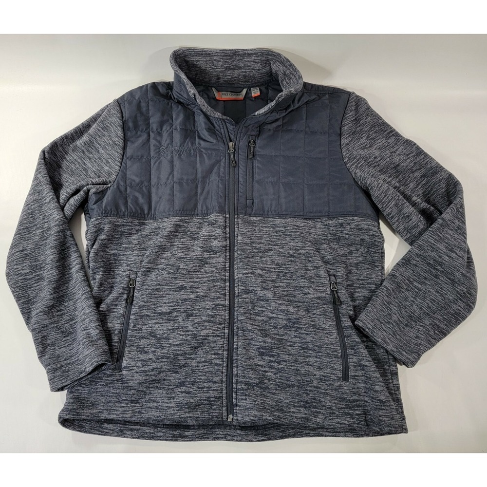 Free‎ Country Men's Sz XL (46-48) Navy Blue Overlay Fleece Full Zip Jacket EUC